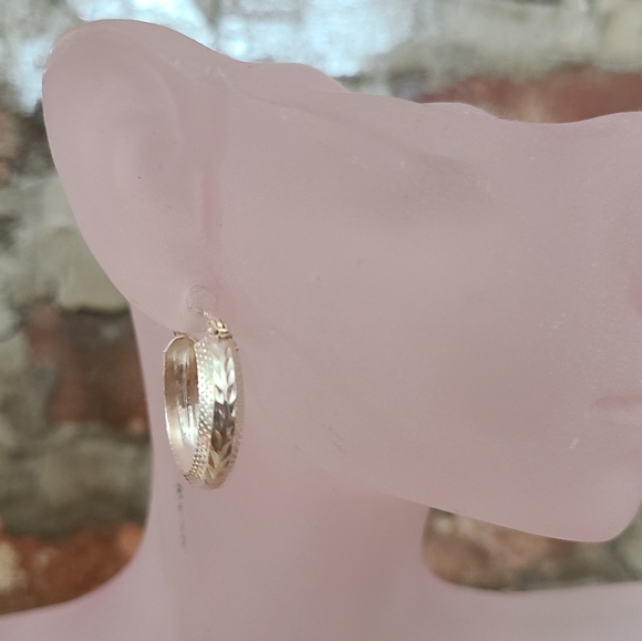 Jewelry - Sterling Silver Etched Small Hoop Earrings